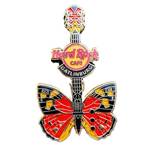 Hard Rock Cafe RARE vintage Butterfly Guitar Gatlinburg city metallic pin NEW - Picture 1 of 4
